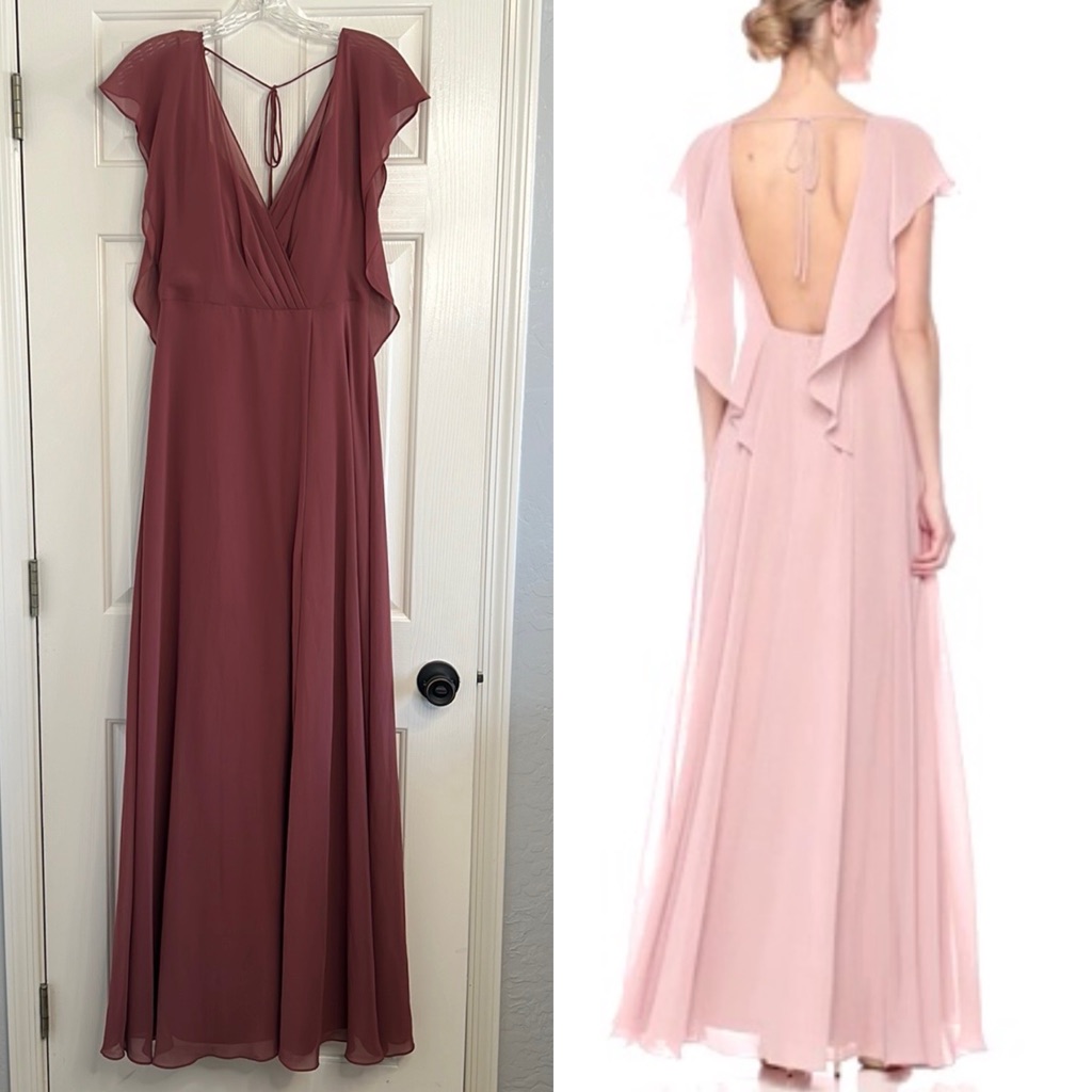Nwt Jenny Yoo Alanna Flutter Sleeve Open Back Long Chiffon Gown Cinnamon Rose 4